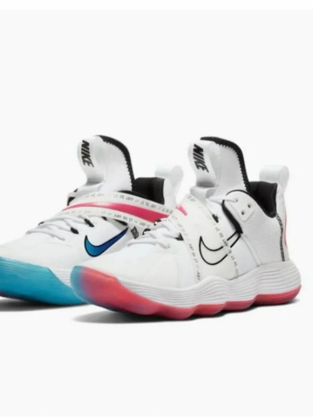 Nike White Volleyball/Basketball Shoes with Blue and Pink Accents